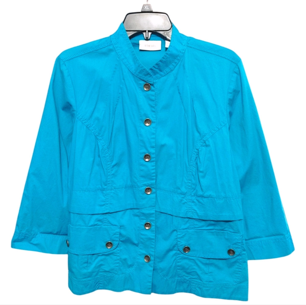 Chico's Aqua Blue Light Weight Button Front Jacket Women's Size 2 - Large